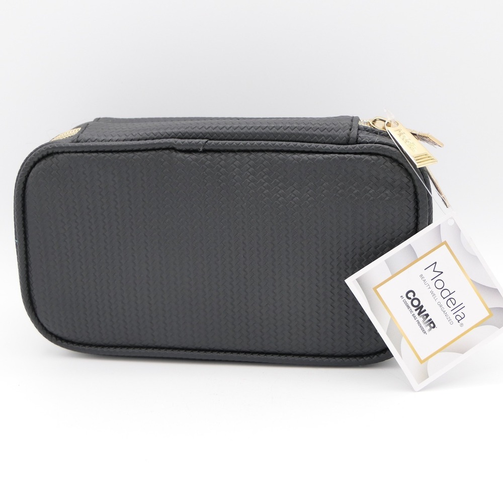 Conair Modella‎ Black & Gold Double Zippered Cosmetic Bag Makeup Orgainzer Case